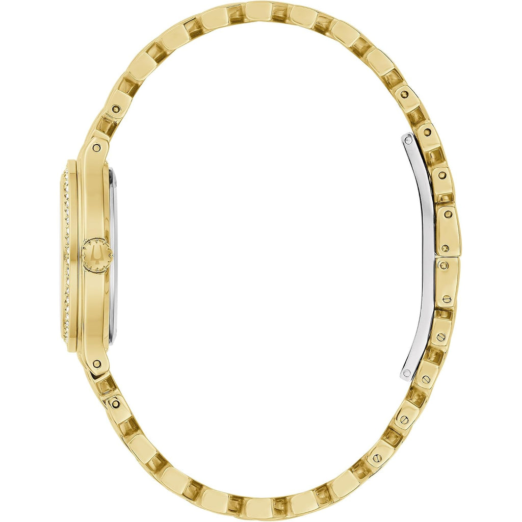 Bulova Ladies' Classic Crystal Gold Stainless Steel 3-Hand Quartz Watch, Mother Of Pearl Dial