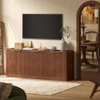 Evermagin 67" Fluted Walnut Buffet Cabinet Sideboard With Storage, Large Credenza With 6 Doors, Wood Mid Century Modern Sideboard For Kitchen And Living Room (67" W*31.5" H*15.7" D)