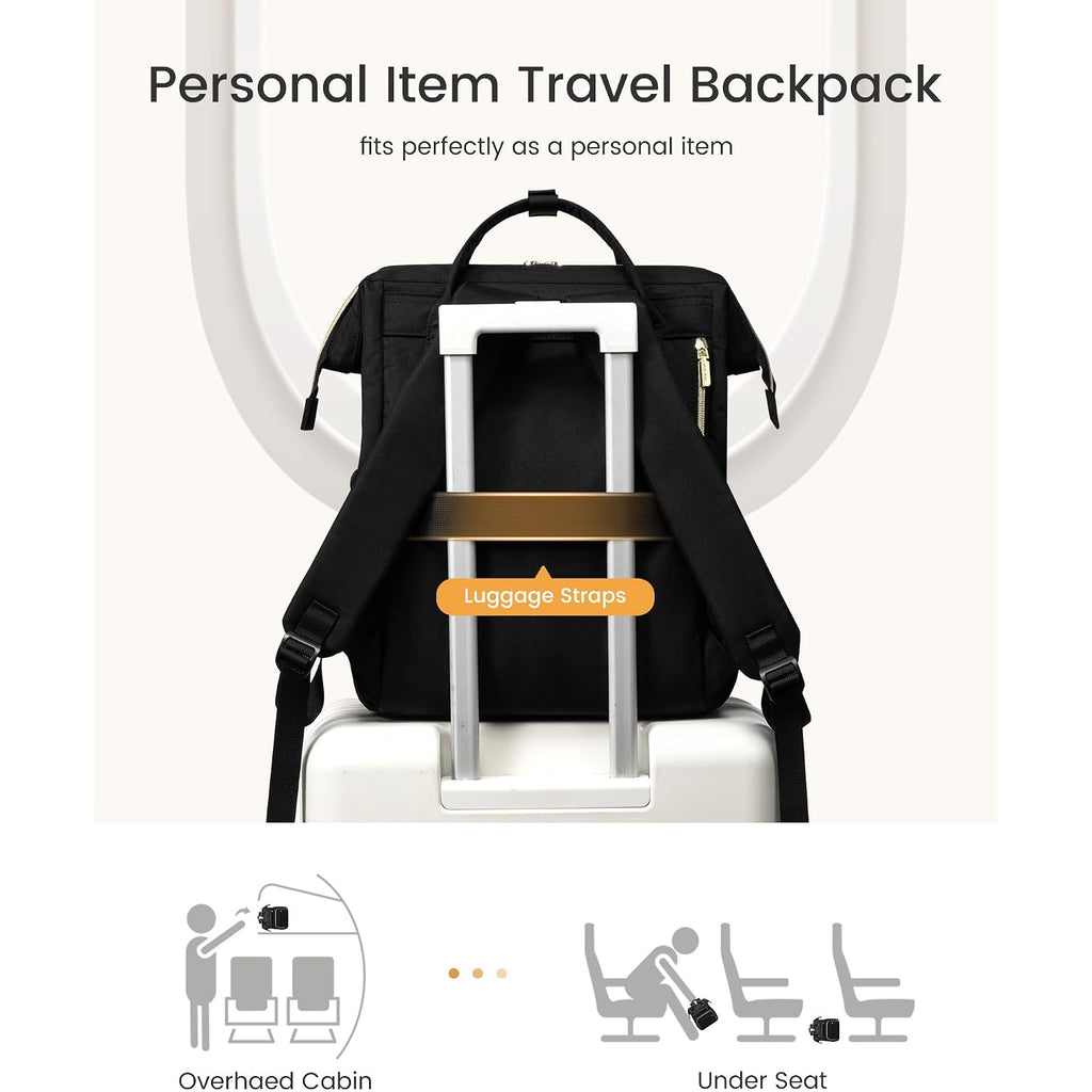 Lovevook Laptop Backpack For Women With Giant Tumbler Holder Pocket,15.6 Inch Waterproof Travel Backpack Purse Computer Laptop Bag,Professional Work College Nurse Teacher Backpack Casual Daypack,Black