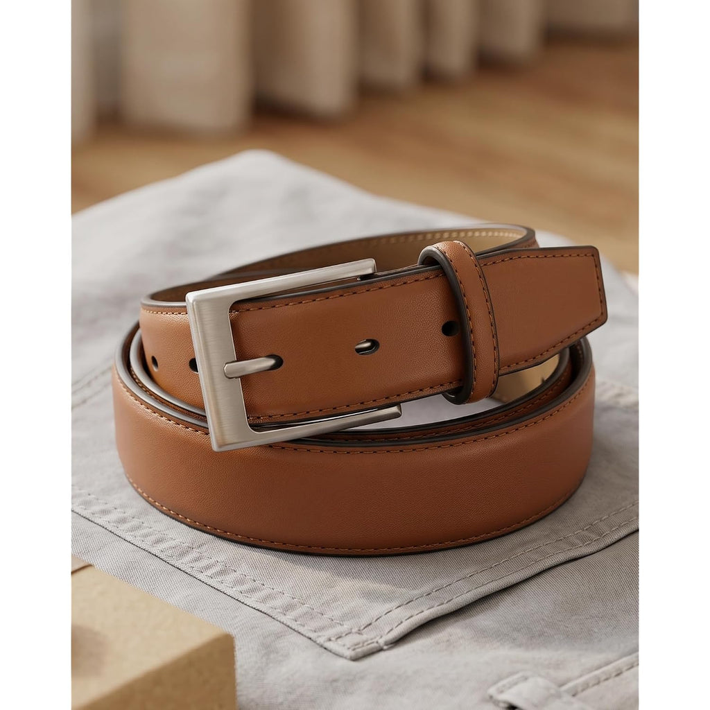 Chaoren Leather Dress Belt Men 2 Pack - 1 3/8" Mens Belts For Work Business Casual Jeans