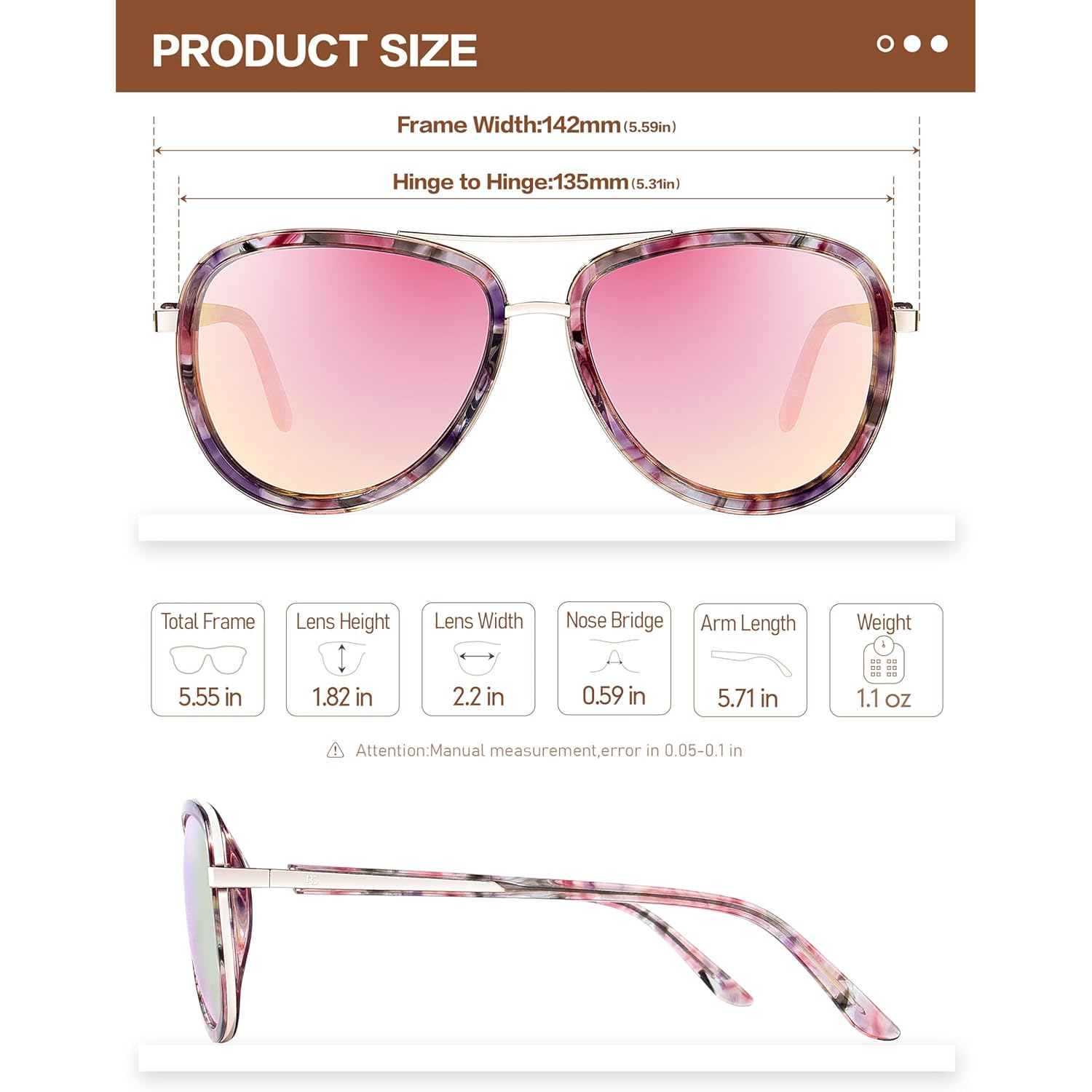 BIRCEN Polarized Sunglasses for Women UV - Protection Womens Retro Mirrored Shades with Acetate Frame BC2001