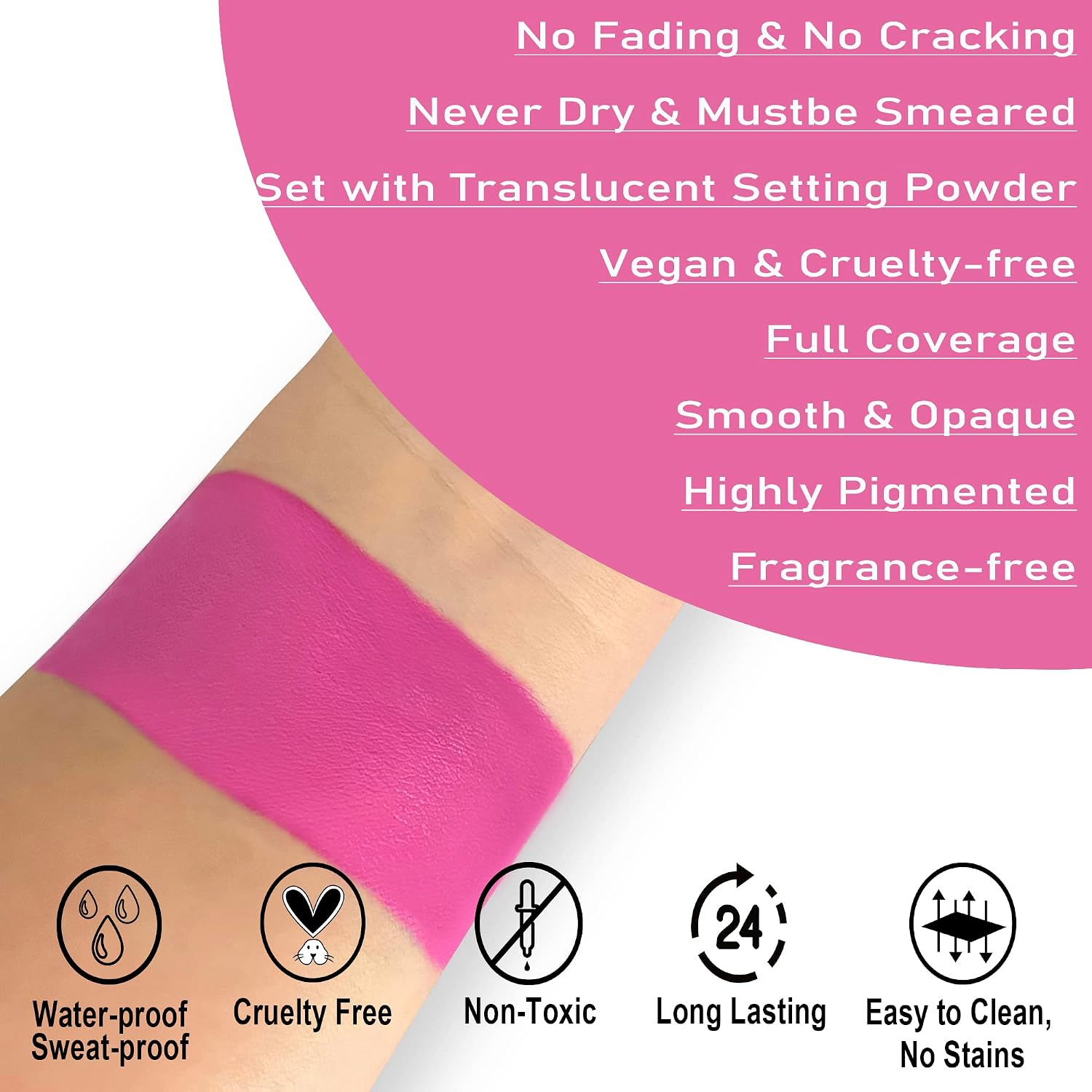 Ccbeauty Hot Pink Face Paint Stick, Face Painting Kit, Full Coverage Sfx Makeup Foundation, Professional Non-Toxic Body Paint For Halloween Costume Cosplay Party, For Barbie, Panther, Catrina Makeup