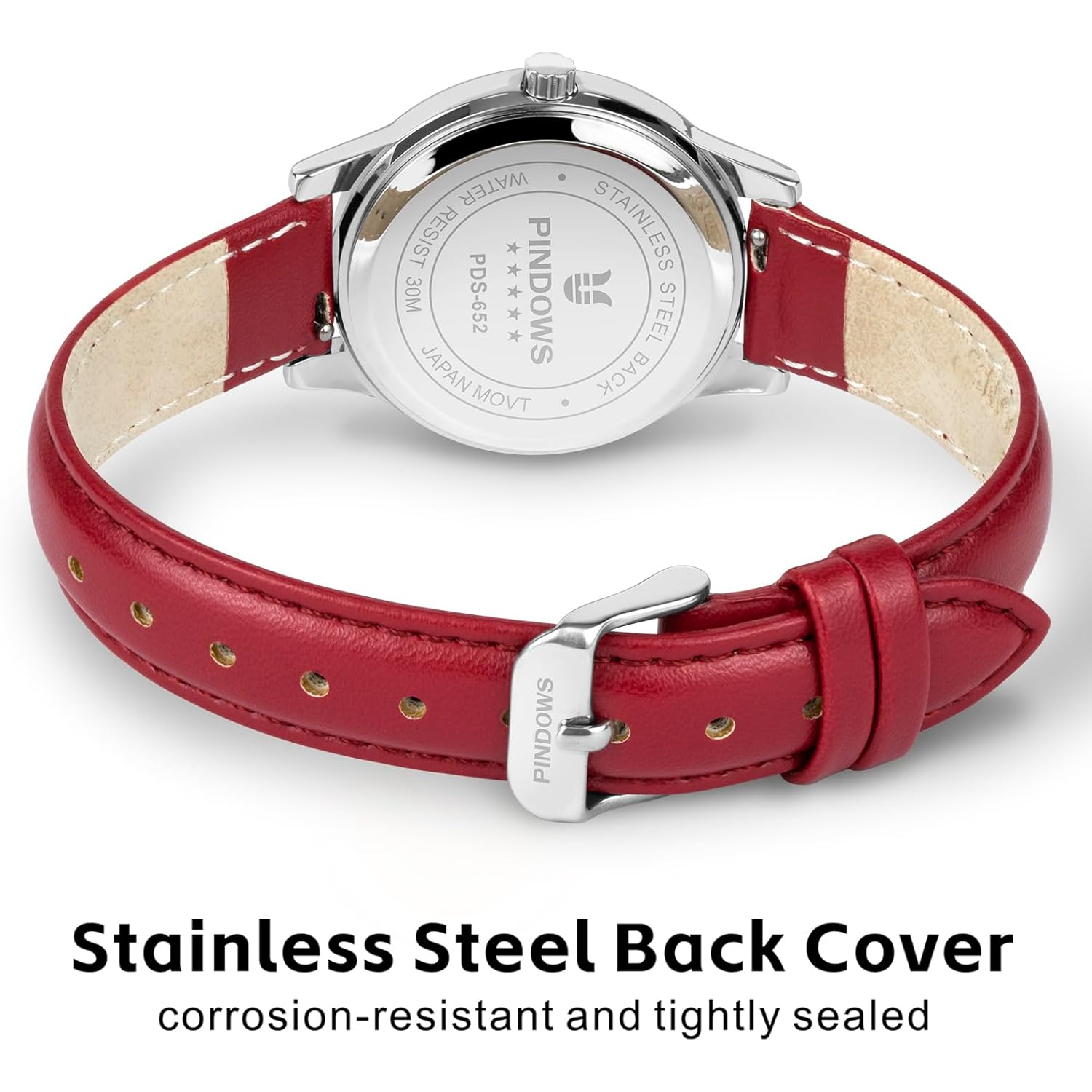 PINDOWS Minimalist Watches for Women, Gold-Tone Case with Black Leather Strap, Fashionable, Everyday Elegant Quartz Analog Dress Watch