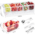 Condiment Tray with Stainless Steel 5 Spoons, 5 Forks and 1 Clip, Chilled Condiment Server, Condiment Server, Bar Garnish Holder on Ice, Bar Accessories Fruit and Salad with Removable Trays and Lid