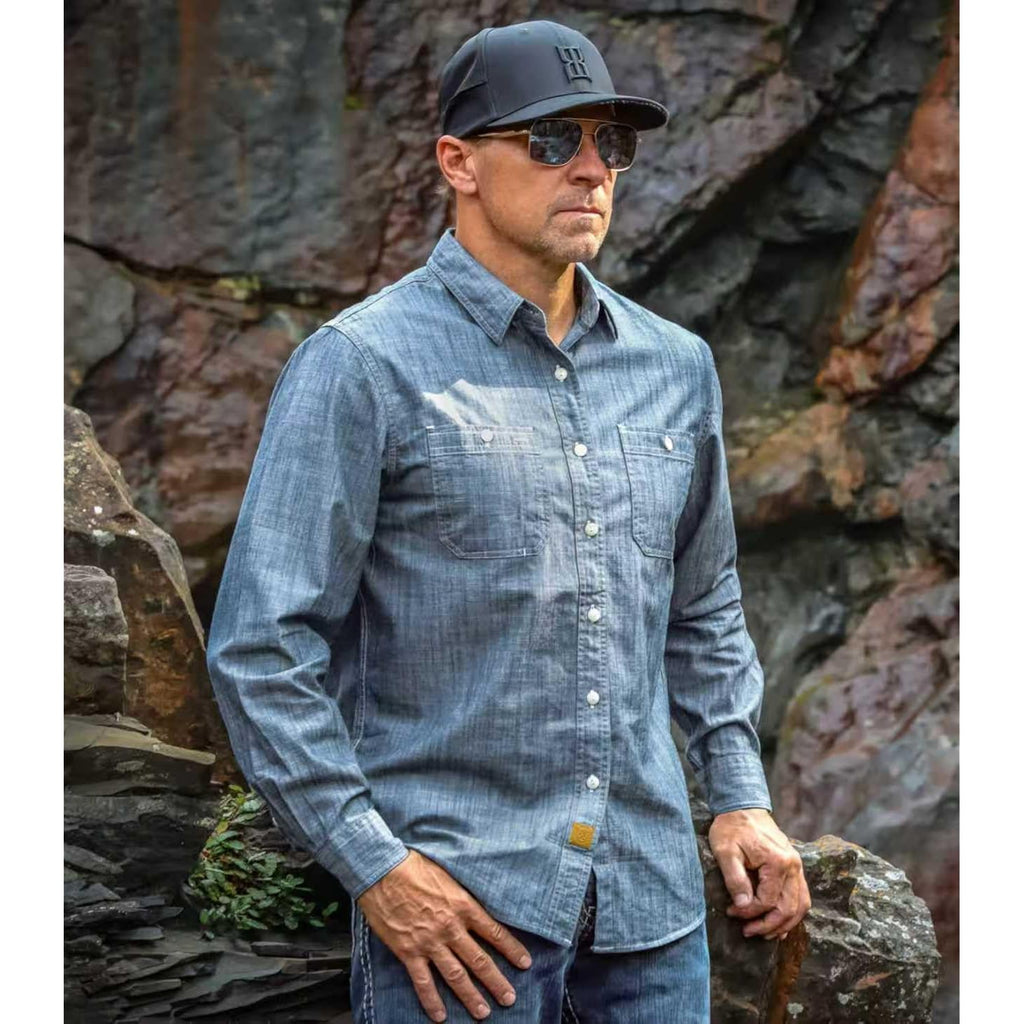 Dubinik® Chambray Shirt Men Cotton Casual Lightweight | 100% Cotton, Soft, Comfortable, Work, Breathable, 2 Pockets, Regular Fit, Vintage, Spring, Summer, Fall, Winter