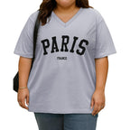 rosemia Plus Size Tops for Women Oversized Casual Tops V Neck Short Sleeves Basic Tees 2026 Gray Paris