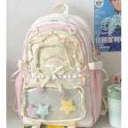 Kawaii Ita Backpack - Cute Backpack Coquette Aesthetic Back Pack Y2K Daypack With Clear Pockets With Clear Pockets (Pink)