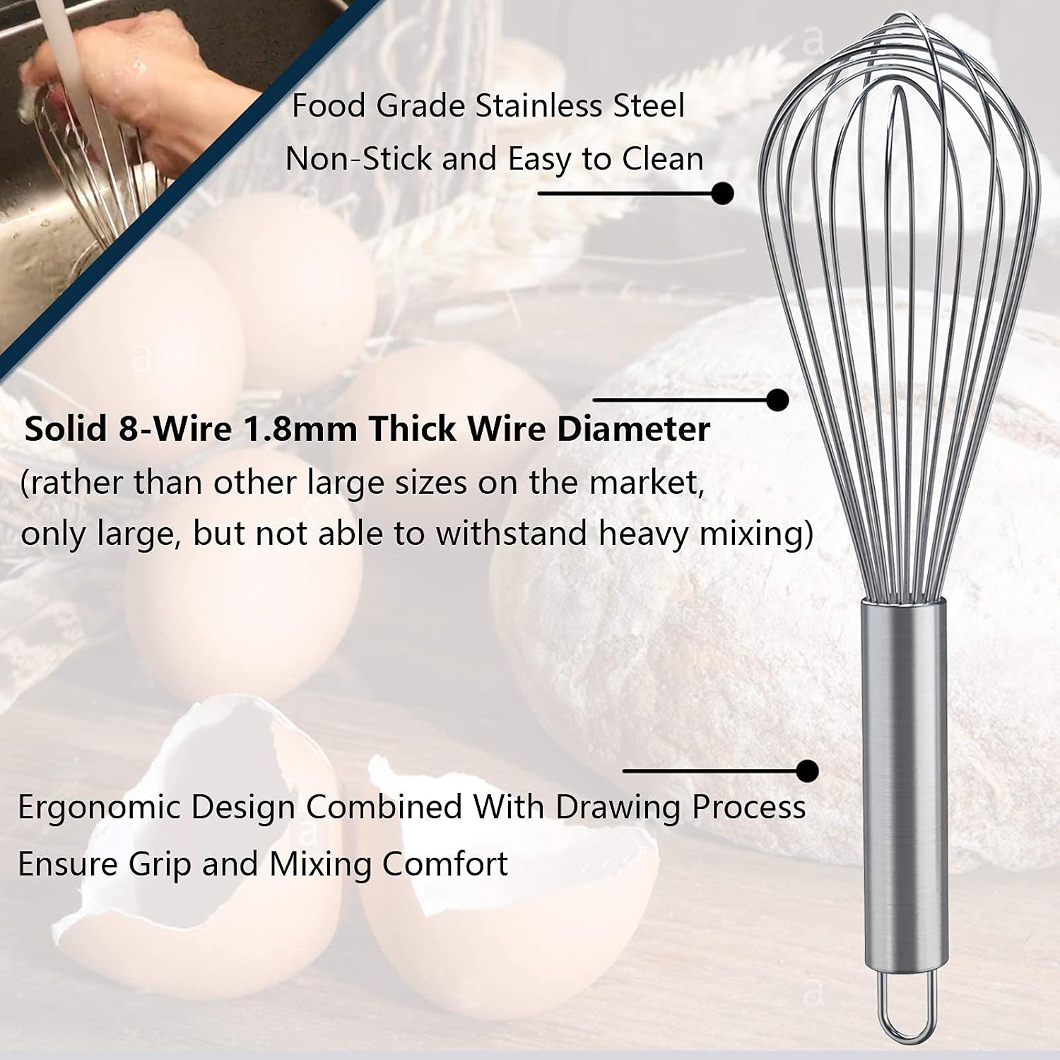 Whisks For Cooking, 3 Pack Stainless Steel Whisk For Blending, Whisking, Beating And Stirring, Enhanced Version Balloon Wire Whisk Set, 8"+10"+12"
