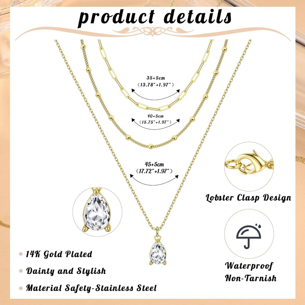 Kakonia Layered Gold Necklace for Women 14K Gold Plated Pendant Necklace Set Gold Necklace Satck Dainty Gold Chain Trendy Jewelry for Women