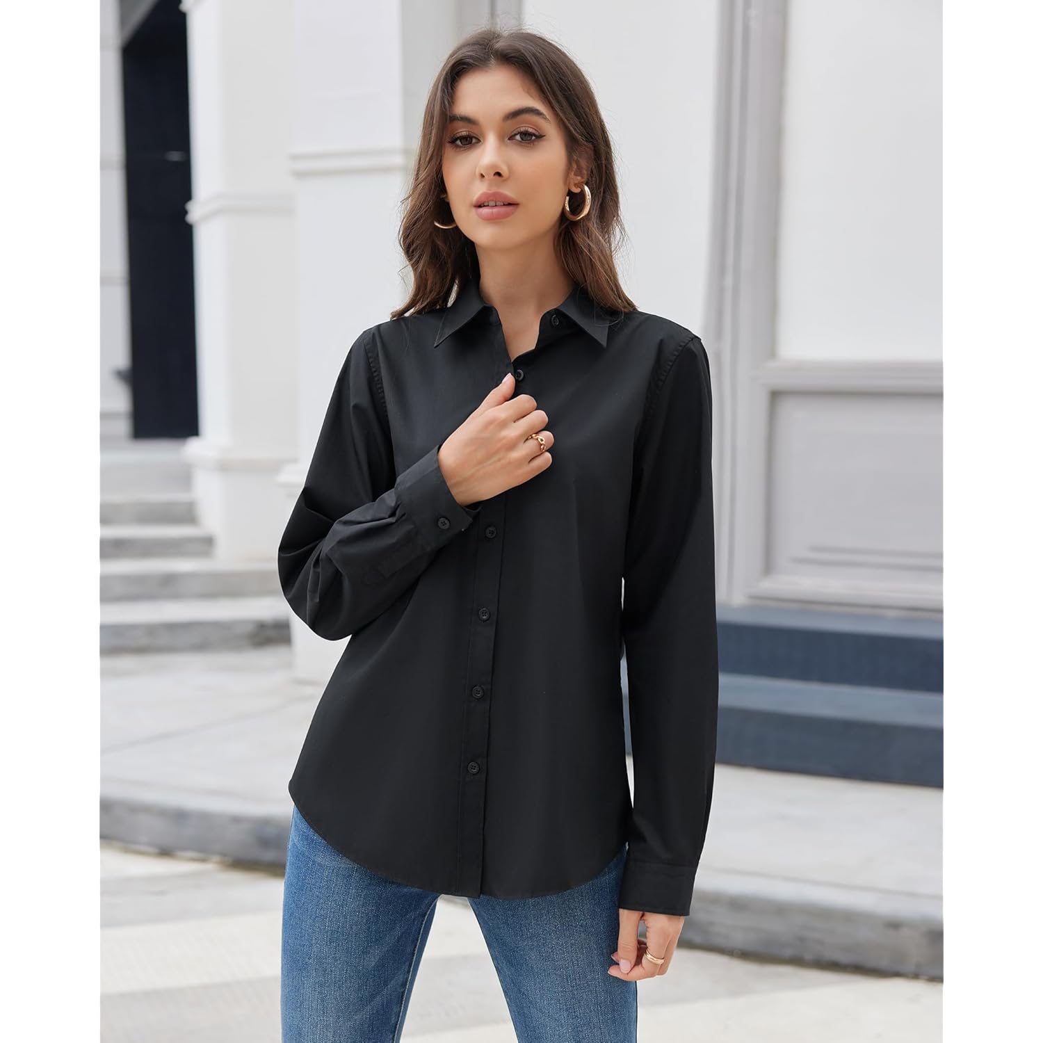 Button Down Shirts for Women Dress Shirt Cotton Long Sleeve Collared Shirt Business Work Office Blouse Top
