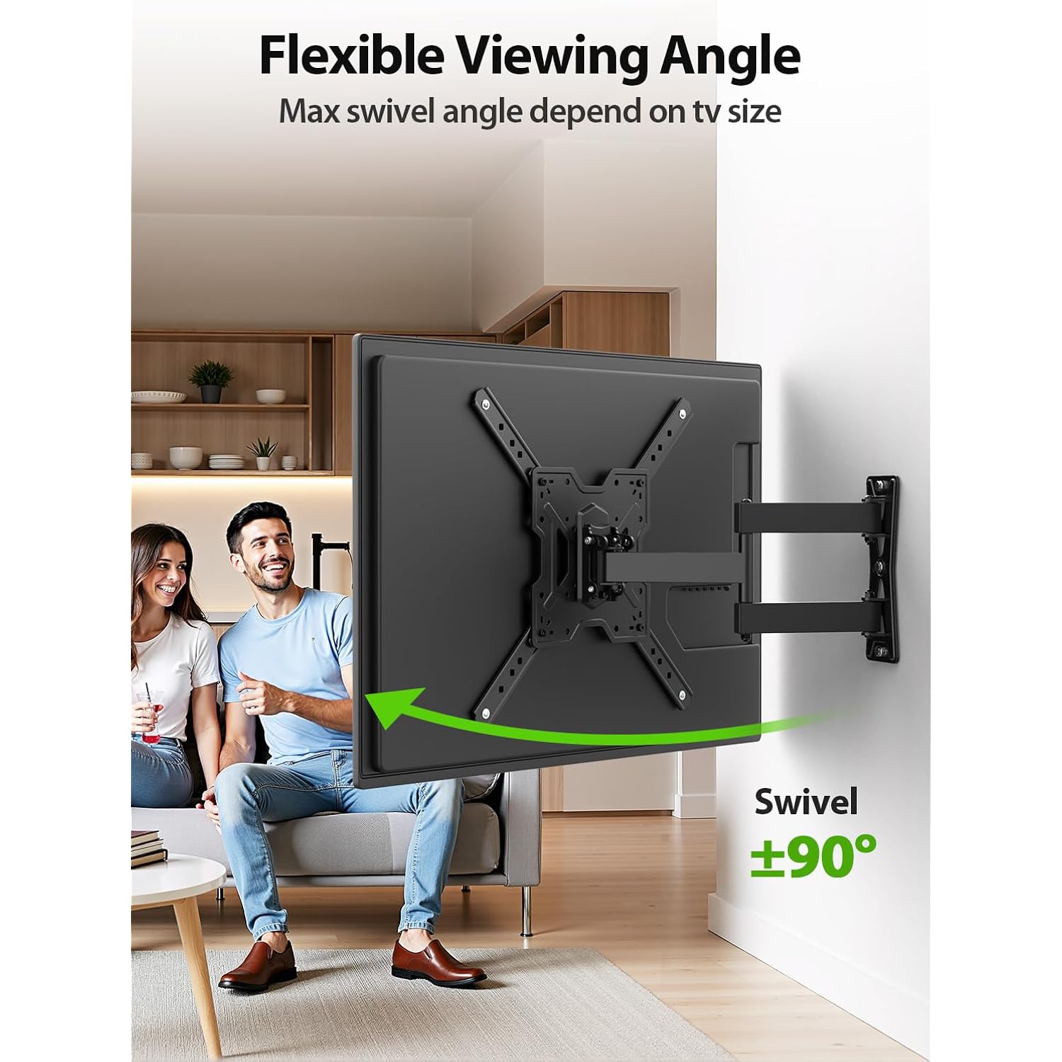 USX MOUNT UL Listed Full Motion TV Mount, Swivel Articulating Tilt TV Wall Mount for 26-65 Inch LED, 4K, Wall Mount Bracket with VESA 400x400mm Up to 77lbs, Perfect Center Design -XMM006-1