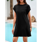 Wenrine Women'S Summer T Shirt Dress Casual Short Sleeve Crewneck Loose Fit Mini Dresses With Pockets