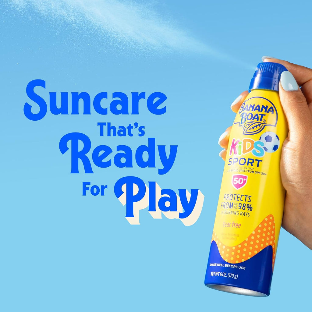 Banana Boat Sport Kids Sunscreen Spray Spf 50, Twin Pack | Spray Sunscreen For Kids, Childrens Sunblock Spf 50, Oxybenzone Free, 6Oz Each