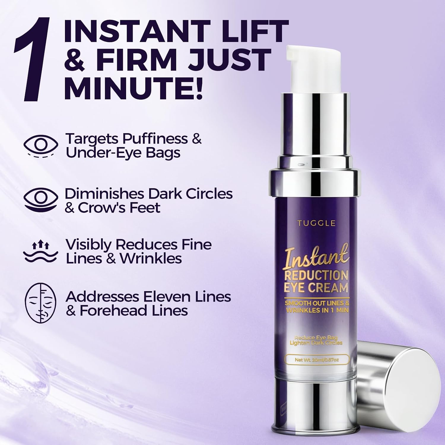 Tuggle Instant Eye & Face Tightening Serum, Instant Lift Eye Gel Cream Rapid Improve Under Eye Bags And Puffiness, Tightener Wrinkles & Fine Lines Fast, For Women & Men In Minutes, 0.70 Oz
