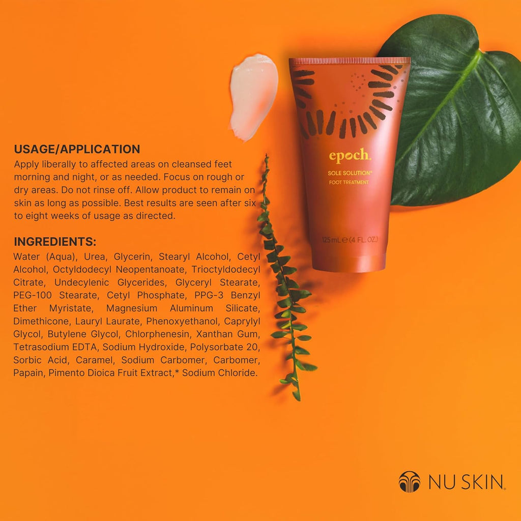 Nu Skin Epoch Sole Solution Foot Treatment | Intensive Moisturizing Cream for Dry Feet, Rough Skin & Heels | Softens Calluses With Natural Papain, Urea, Baobab & Allantoin | 4 oz | 1 Pack