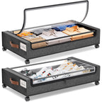 Yecaye Under Bed Storage With Wheels, 2Pack Under Bed Storage Containers, Underbed Shoe Storage Organizer, Rolling Under Bed Metal Drawers For Clothes, Blankets(30.71 X 16.93 X 6.69 In)
