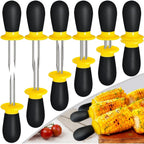 12 Pcs/6 Pairs Corn Holders, Stainless Steel Corn Cob Holders Corn On The Cob Skewers For Home Cooking Bbq Parties Camping, Yellow-Black