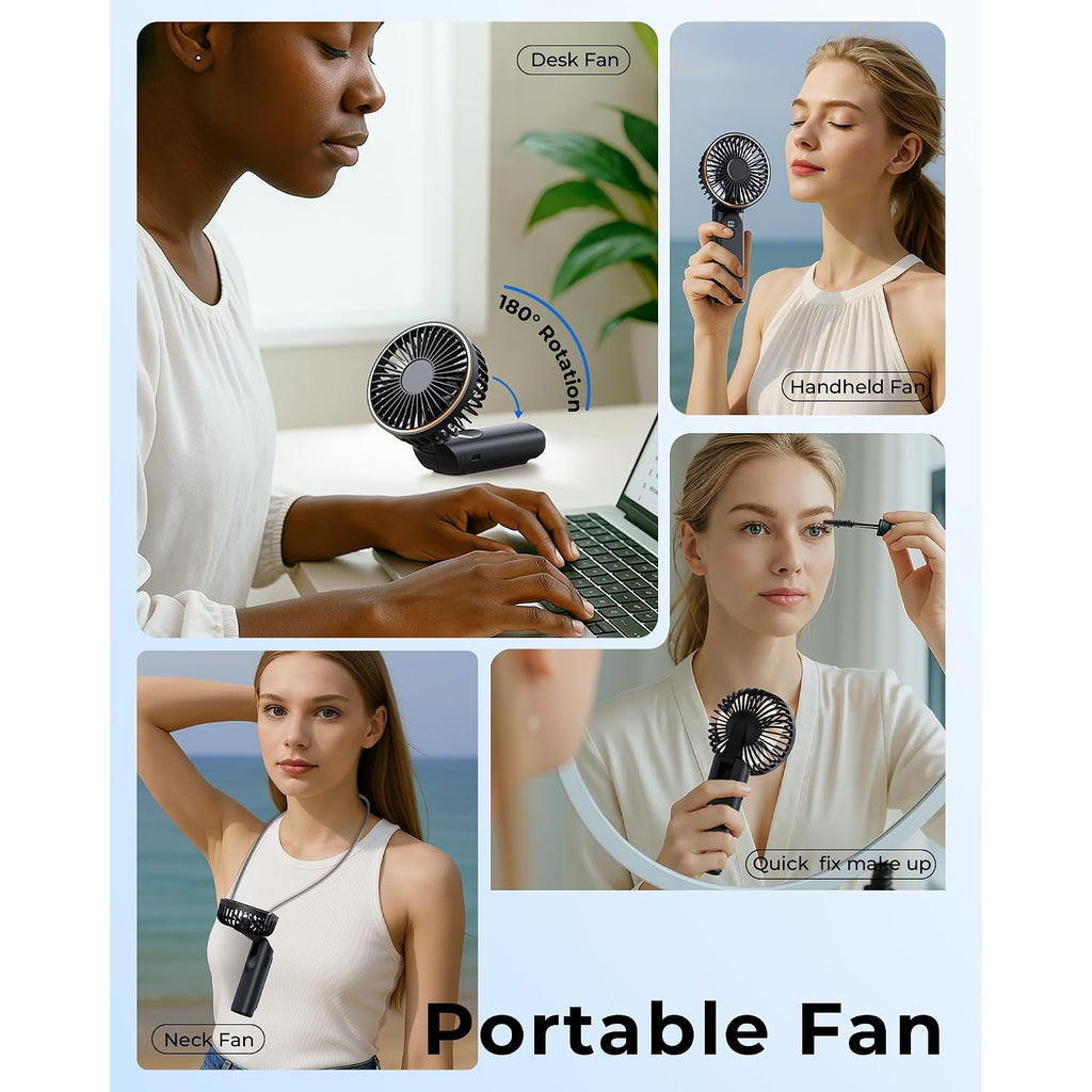 Tunise Portable Handheld Fan, Portable Fan Rechargeable, 4000Mah, 180° Adjustable, 6 Speed Wind, Display Electricity In Real Time, Usb Rechargeable Foldable F An, Quiet Personal Fan As Power Bank