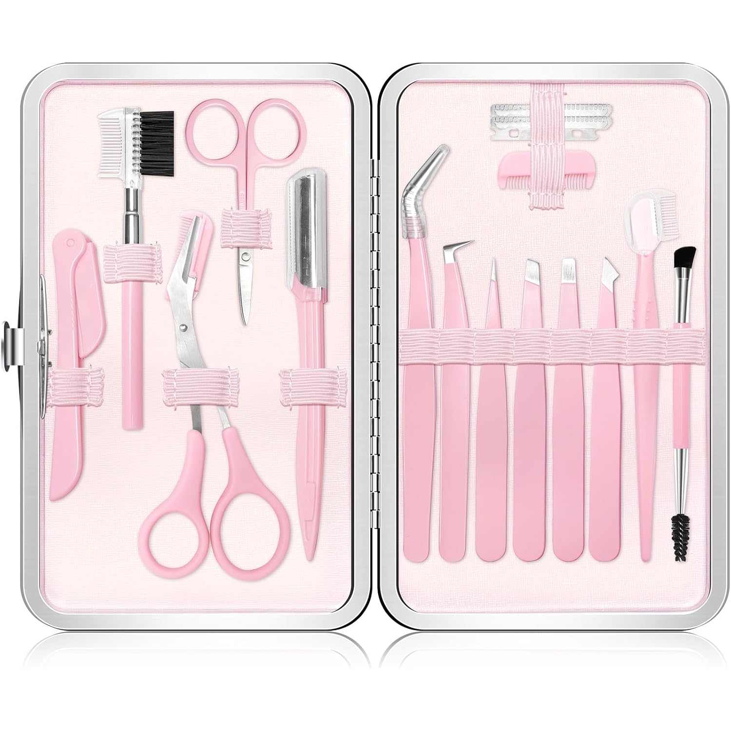 Eyebrow Kit, 17 in 1 Tweezers for Women Facial Hair, Hair Scissors with Comb, Eyebrow Trimmer, Brow Brushes, Hair Tools Travel Bag, Professional Grooming Tweezer Set