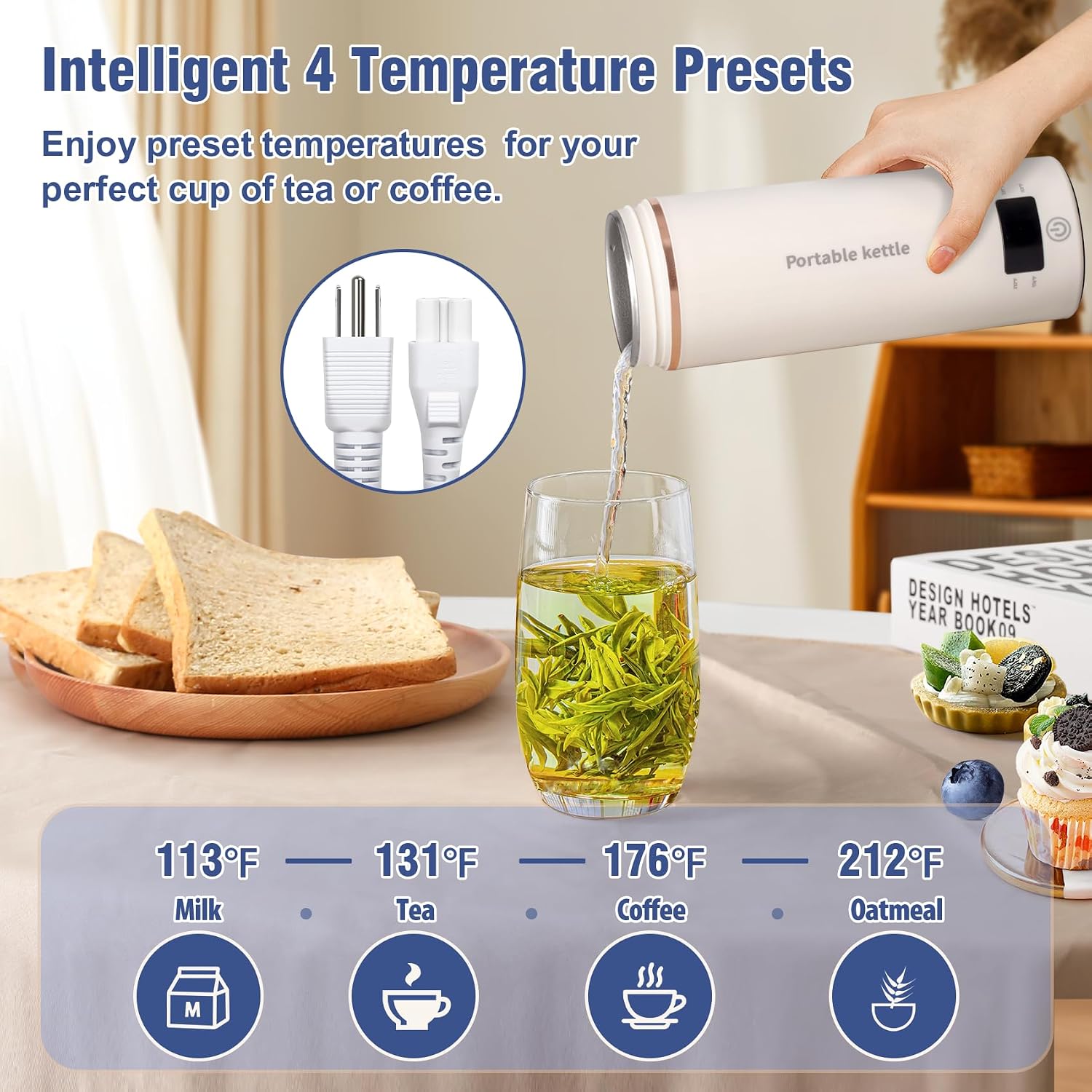 Travel Electric Kettle Portable Mini Kettle,Small Hot Water Boiler With 4 Temperature Settings,304 Stainless Steel,Fast Boiling Water With Auto Shut-Off And Boil Dry Protection,400Ml (Beige, 400Ml)