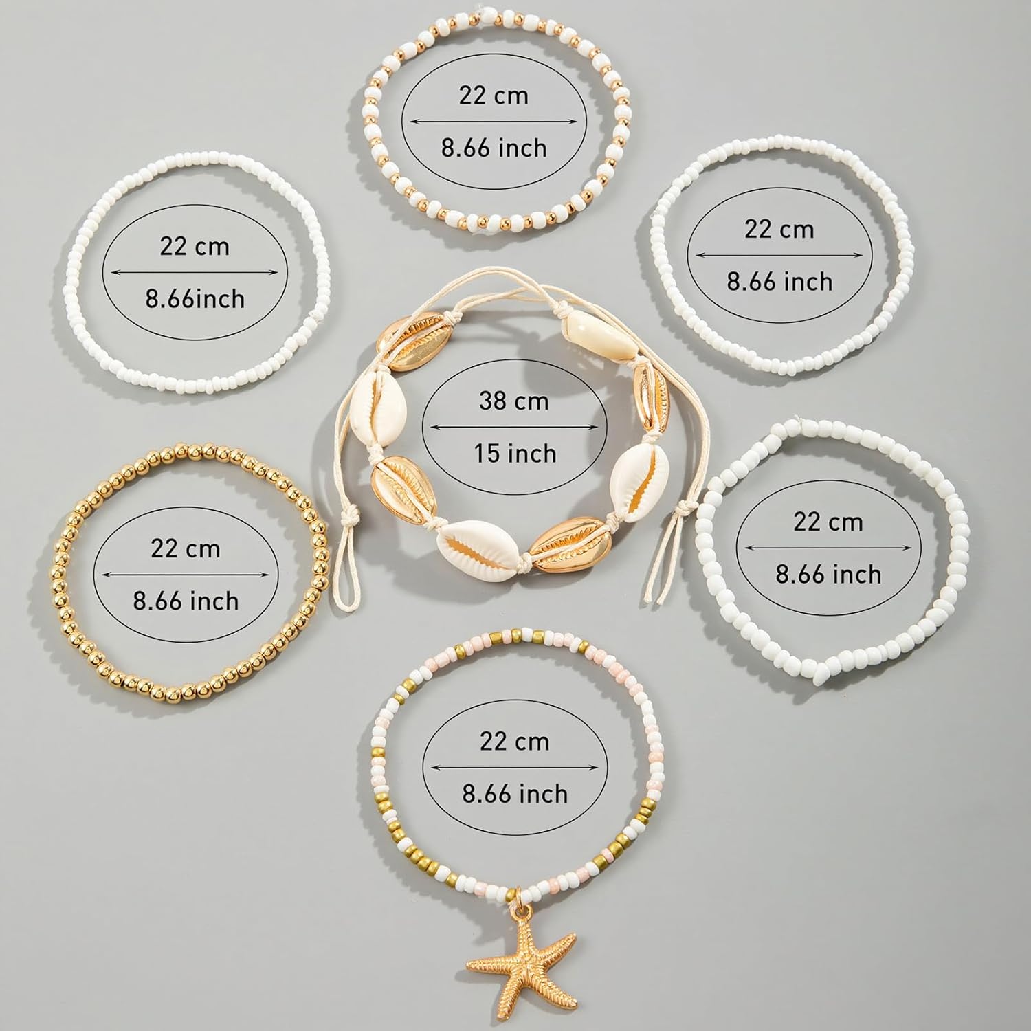 Qceasiy Bead Ankle Bracelets Set For Women, Adjustable Gold Plated Boho Shell Anklet, Hawaiian Beach Seashell Pearl Disc Starfish Conch Foot Jewelry, Summer Fashion Gifts