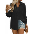 Hotouch Womens Button Down Shirts Linen Cotton Long Sleeve Blouses Casual Collared Loose Fit Gauze Tops With Pocket