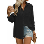 Hotouch Womens Button Down Shirts Linen Cotton Long Sleeve Blouses Casual Collared Loose Fit Gauze Tops With Pocket