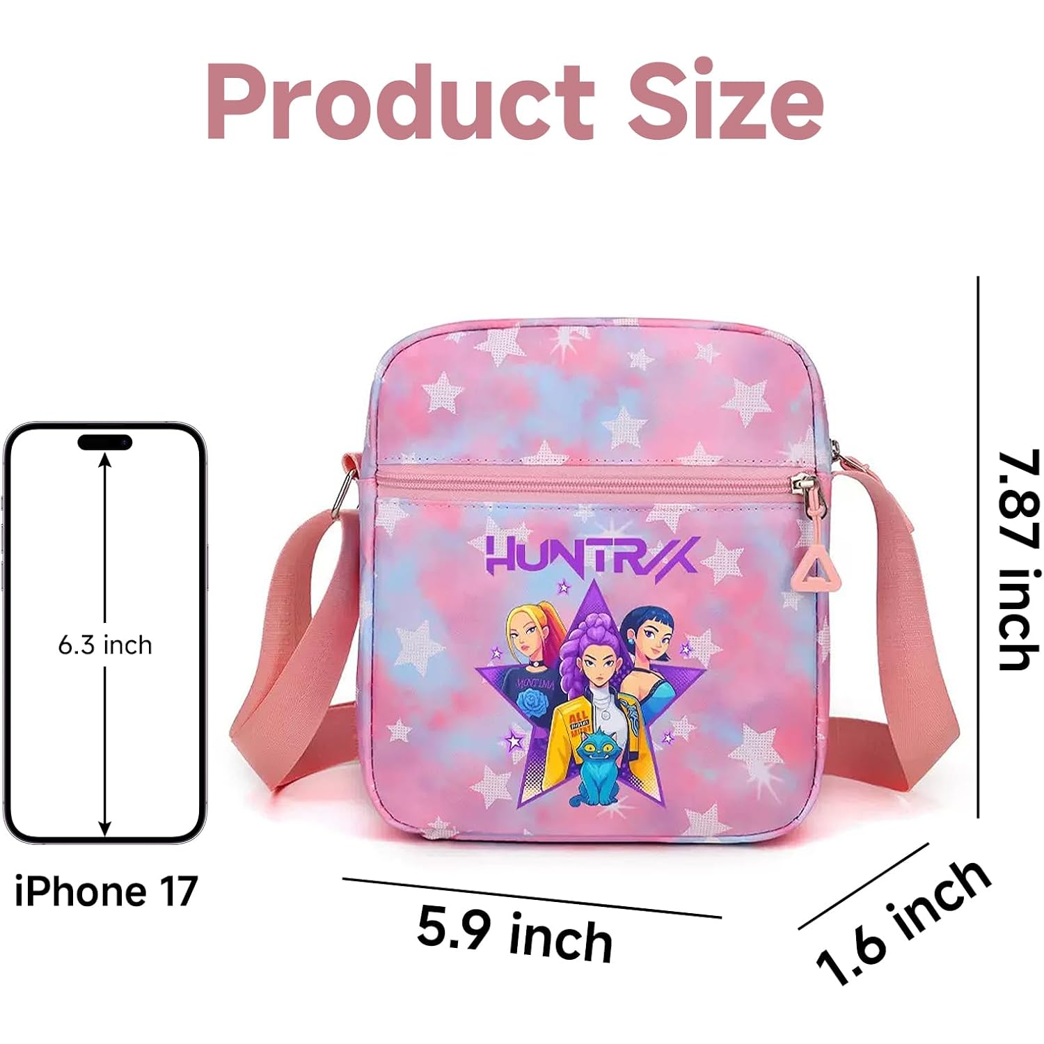 K-pop Crossbody Bag with Zipper, Cute Cartoon Shoulder Bag with Adjustable shoulder straps, Anime Merch for Womens Birthday Gifts
