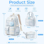 3Pcs Quilted Backpack Bundle, Floral Aesthetic Daily Carry Backpack With Insulated Thermal Tote & Multi-Use Storage Pouch, Matching Stylish Bag Set (Blue Floral Patchwork)