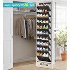 10 Tier Clear Over The Door Shoe Organizer Storage, Deep Pockets Large Hanging Shoe Rack For Closet Door, Fit 20 Pairs Shoe Holder Hanger For Sneakers, Boots (Black)