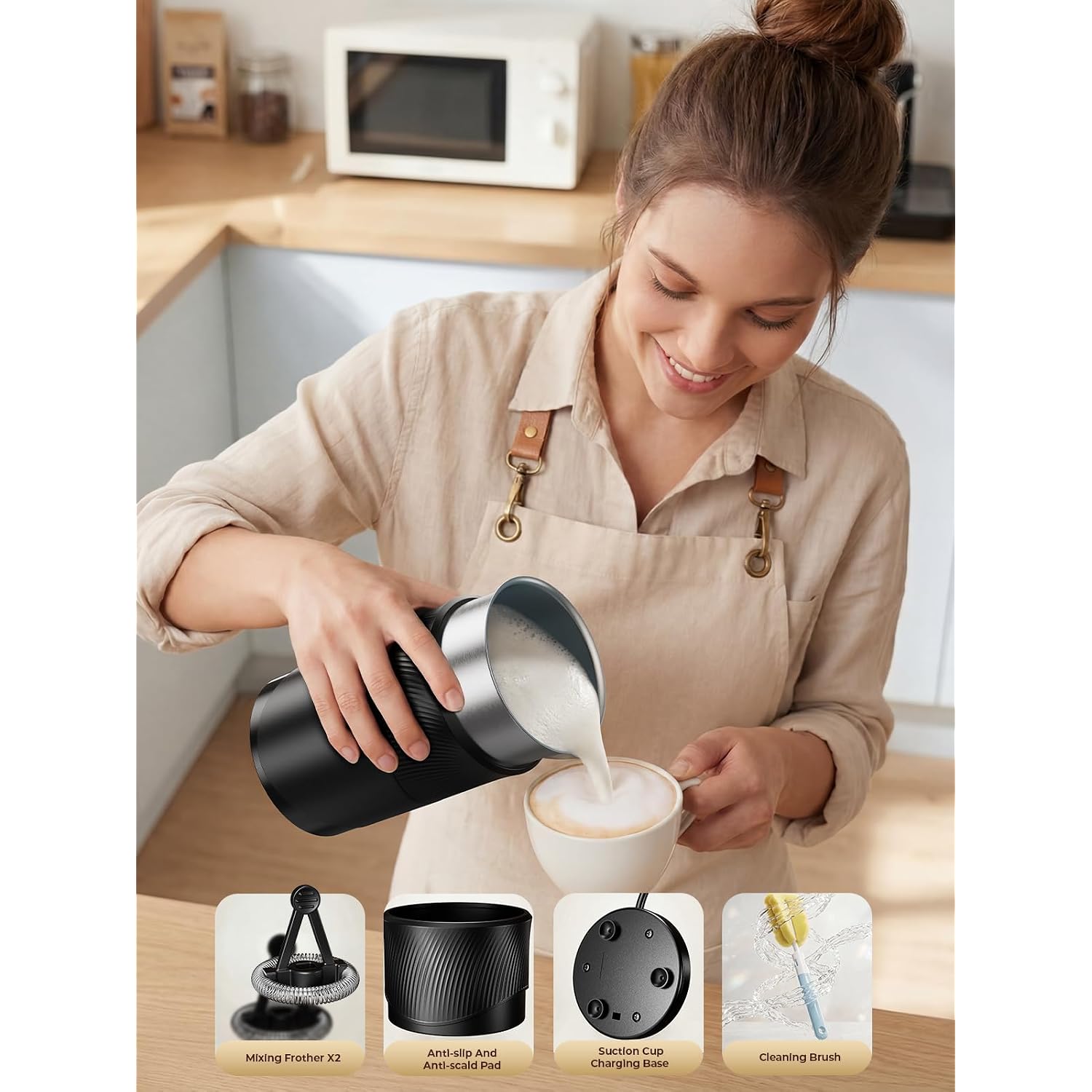 Large Capacity Milk Frother: 4-In-1 Electric Milk Steamer 350Ml, 7700Rpm High Speed, 120S Fast Frothing, Hot & Cold Foam Maker, Helpful Stainless Steel For Latte - Grayish Black