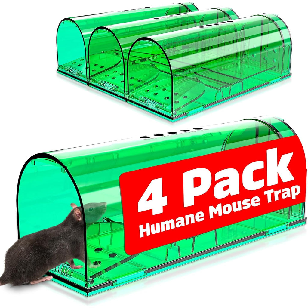 4 Pcs Humane Mouse Traps No Kill, Live Mouse Trap, Reusable Mice Trap Catch For House & Outdoors