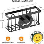 Sponge Holder Smiley Face, Sink Organizer With 2 Suction Cups/1 Adhesive Strips, Designed For Sponge, Soap, Dish Brush, Scrubber - Black