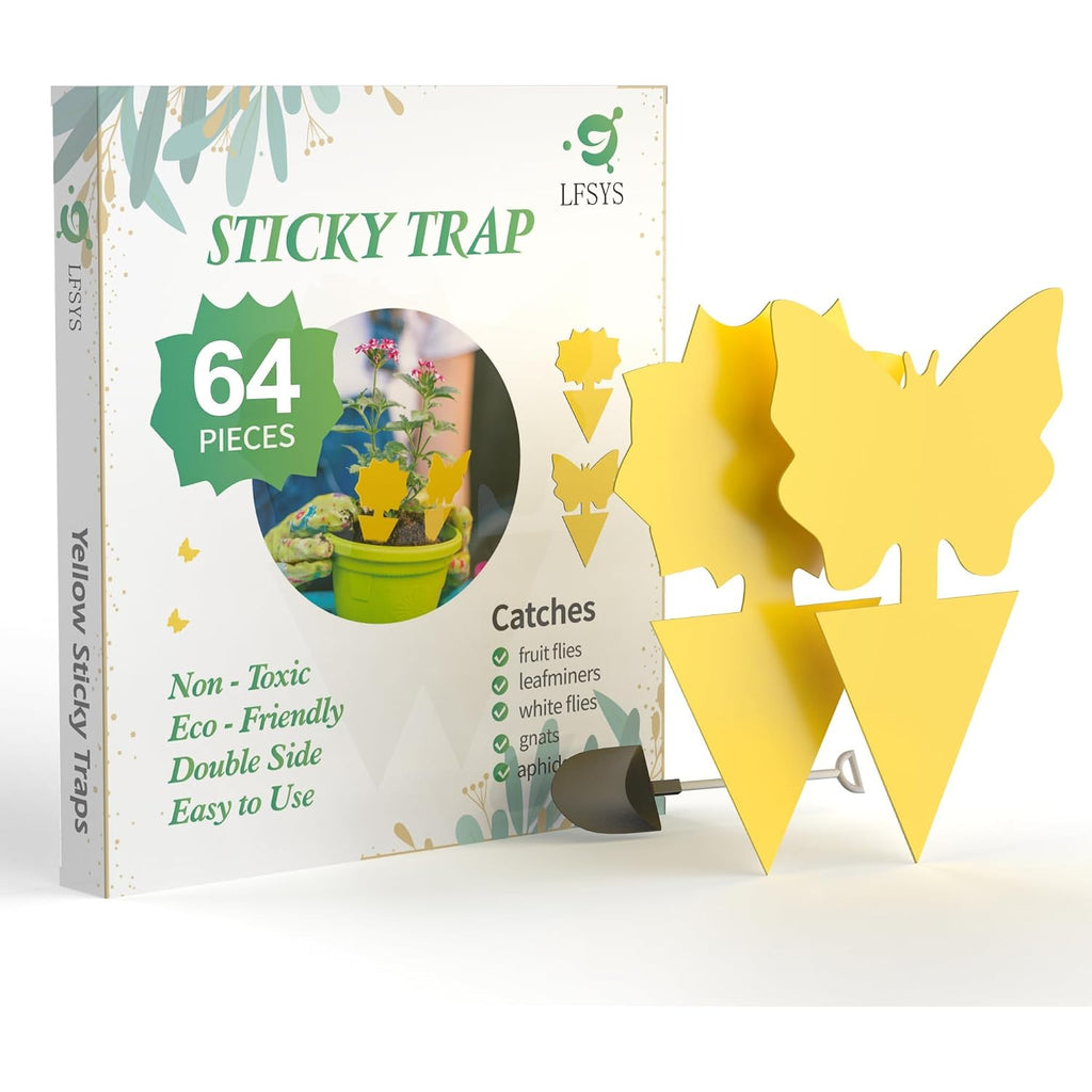 Lfsys 64 Pcs Sticky Traps For Gnat, Yellow Sticky Fruit Fly Traps For Indoors Plants, Indoor Safe For Gnat, Fruit Fly, White Fly, Aphid, Leaf Miner