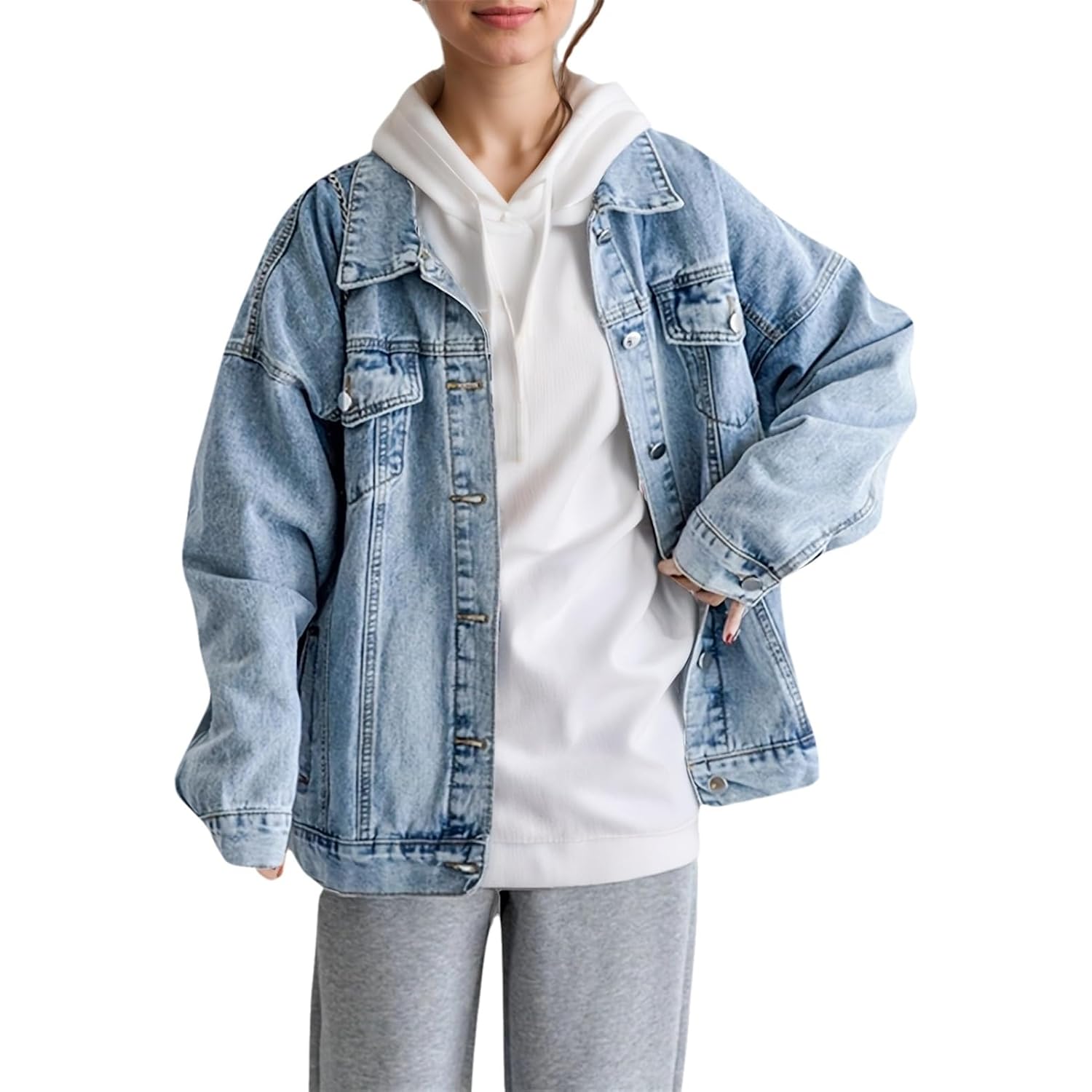 Oversized Denim Jacket Women Boyfriend Jean Jacket Trendy Loose Shacket Spring Trucker Coats