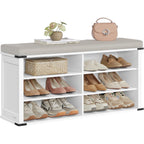 Vasagle Liry Collection - Shoe Storage Bench With Removable Cushion, Shoe Rack With Padded Seat, Entryway Bench With 6 Open Compartmens, Adjustable Shelves, Cloud White Ulsb105W01