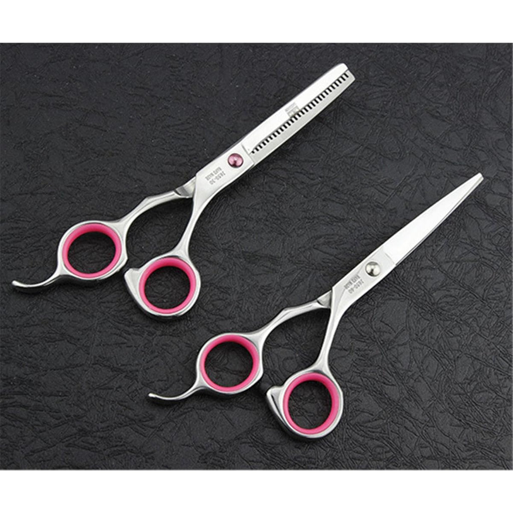 Professional Hair Cutting Scissors Shears Barber Thinning Set Kit- Family Hair Cutting,Barber Hair Cutting Tool Thinning Texturizing/Pink 6"