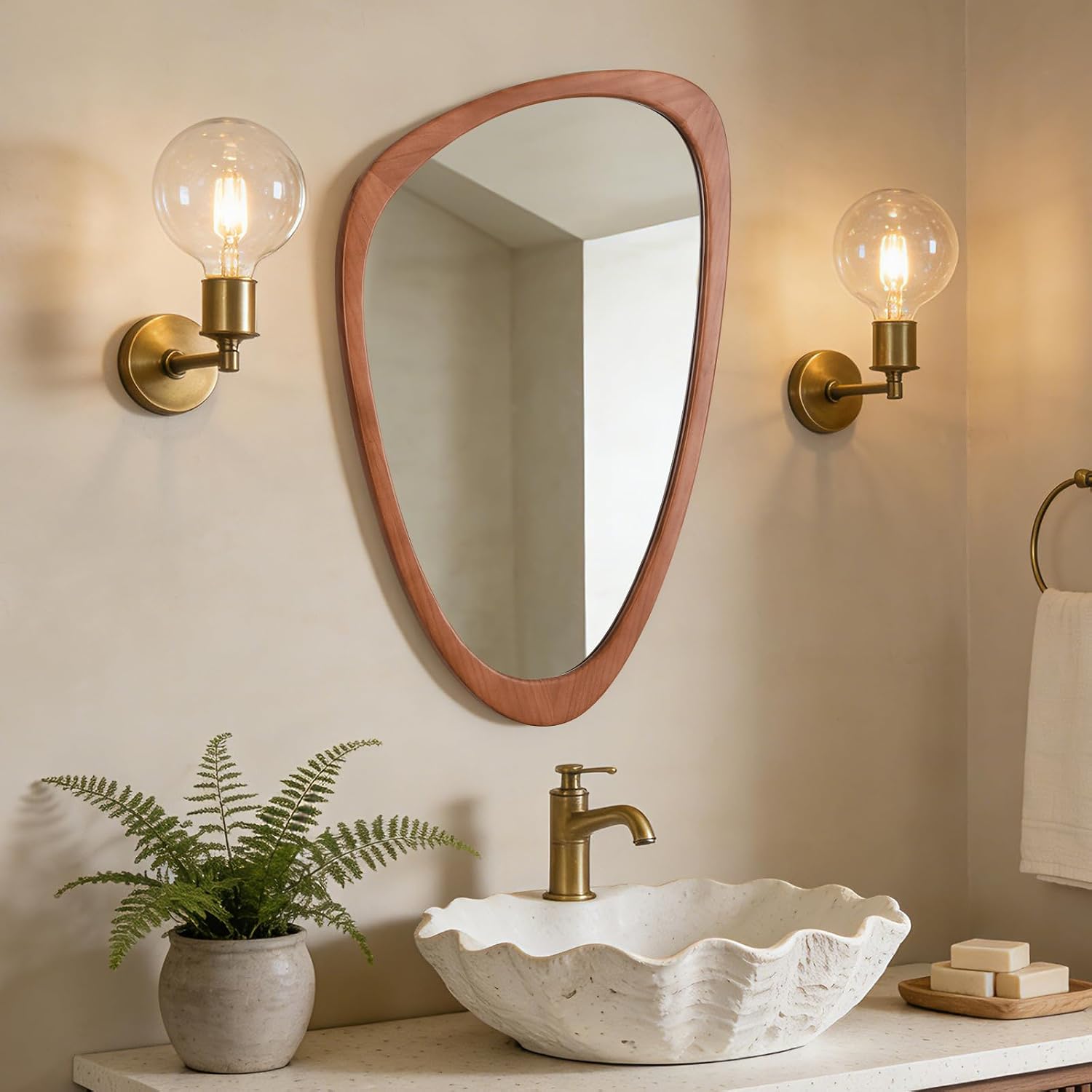 Asymmetrical Mirror, Irregular Wall Mirror, Wall Mirrors Decorative For Bedroom Living Room Entryway Hall, Wood Mirror For Mid Century Modern Decor 30" H X 19" W