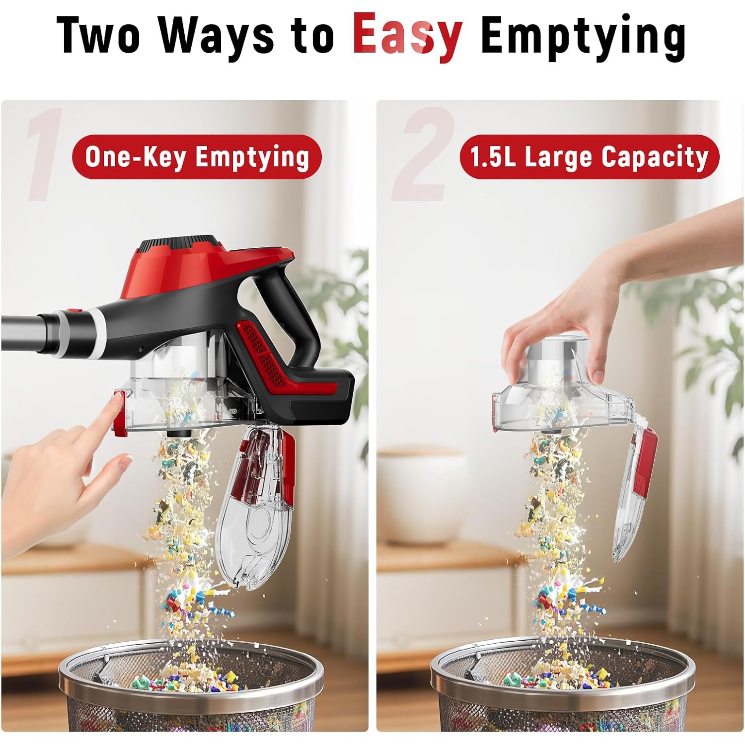 Cordless Vacuum Cleaner For Home, Stick Vacuum 45Kpa, Smart Display & 1.5L Dust Cup, Max 40Mins Runtime, Rechargeable Lightweight Handheld Vavuum For Pet Hair/Carpet/Hardwood Floor/Car (Crimson)