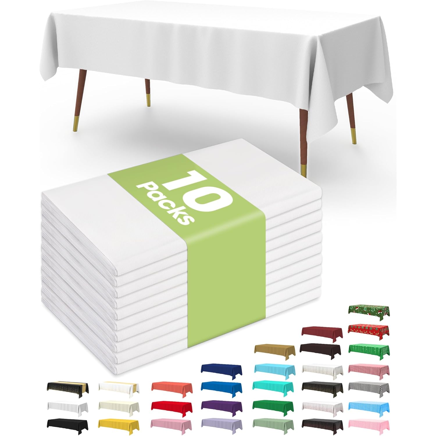 Pureegg Plastic Table Cloth 10 Pack, 54 x 108 Inch Disposable Table Cloths for Party, Picnic and Wedding, Rectangle, White