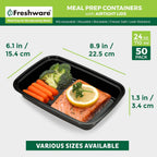 Freshware Meal Prep Containers [50 Pack] 1 Compartment With Lids, Food Storage Containers, Bento Box, Bpa Free, Stackable, Microwave/Dishwasher/Freezer Safe (24 Oz)