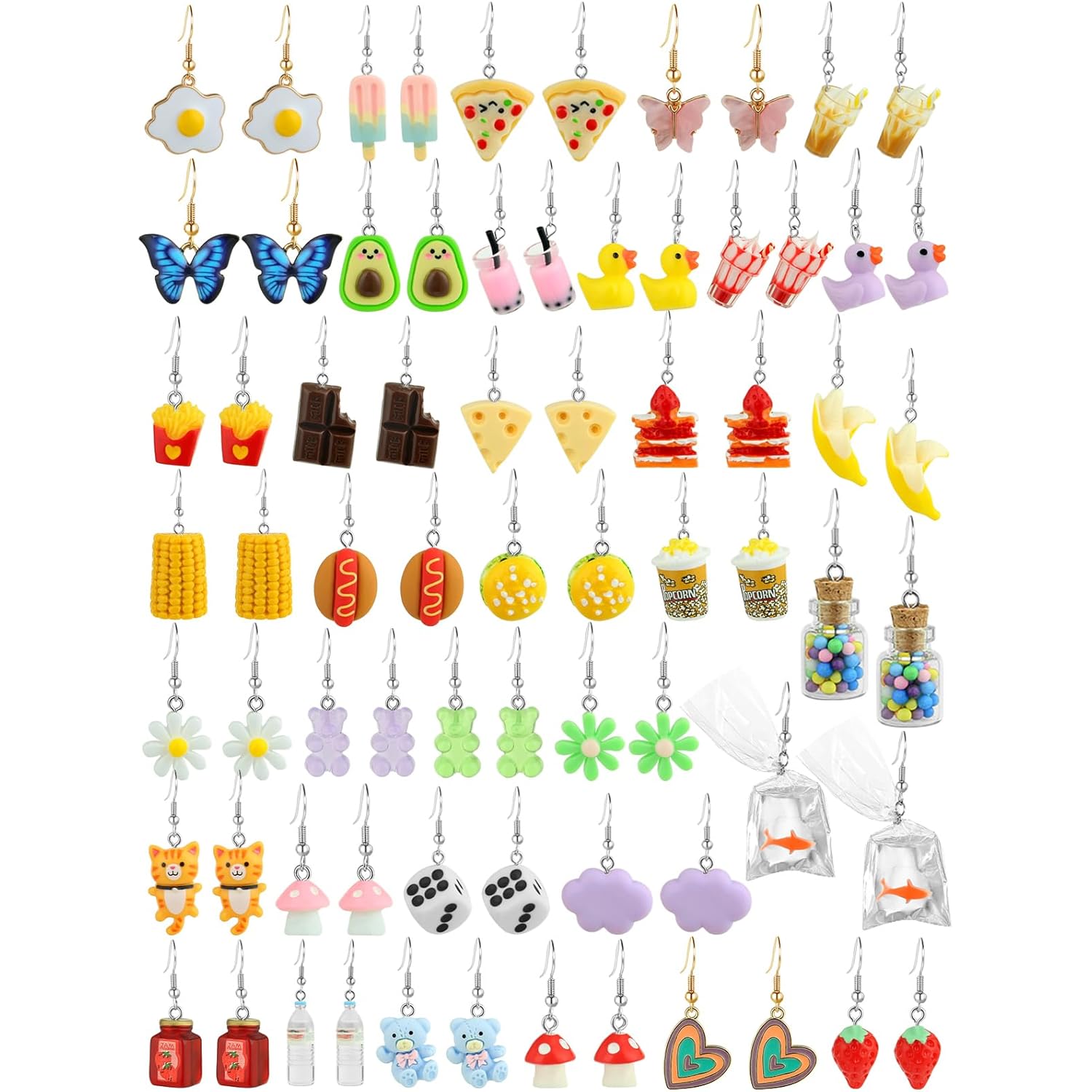 36 Pairs Weird Cute Earrings Fun Cool Mushroom Bear Flower Cat Funky Aesthetic Drop Dangle Earrings for Teen Girls Women Funny Jewelry Set