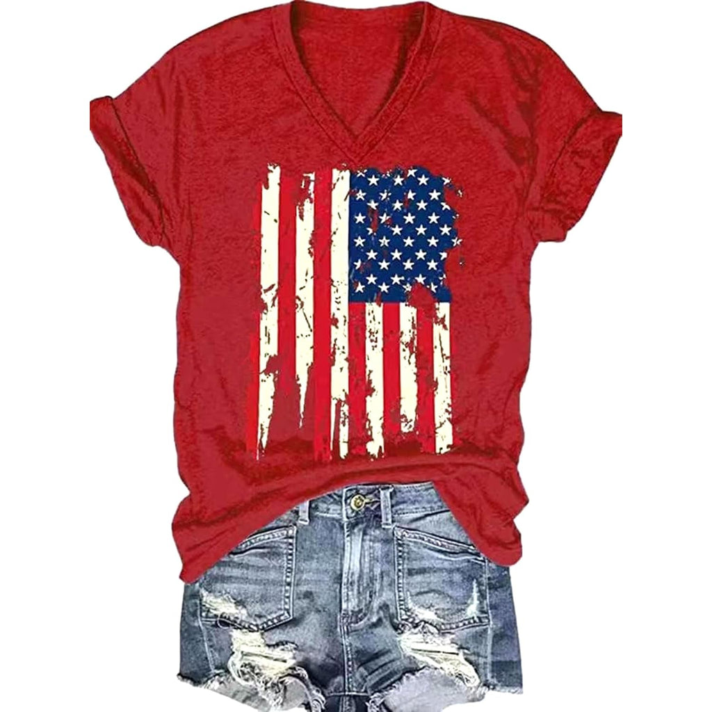 Women's T-Shirts V-Neck Summer Graphic Tee Vintage Boho Flowers Short Sleeve T Shirt Tops
