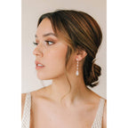 SWEETV Long Pear-Shaped Rose Gold Wedding Birdal Earrings for Brides, Bridesmaids, Crystal Chandelier Dangle Drop Earrings for Women Prom