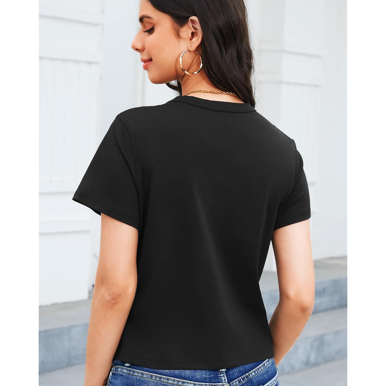 Stelle Women's Cotton T-Shirts Crewneck Short Sleeve Basic Tees Summer Casual Solid Crop Tops