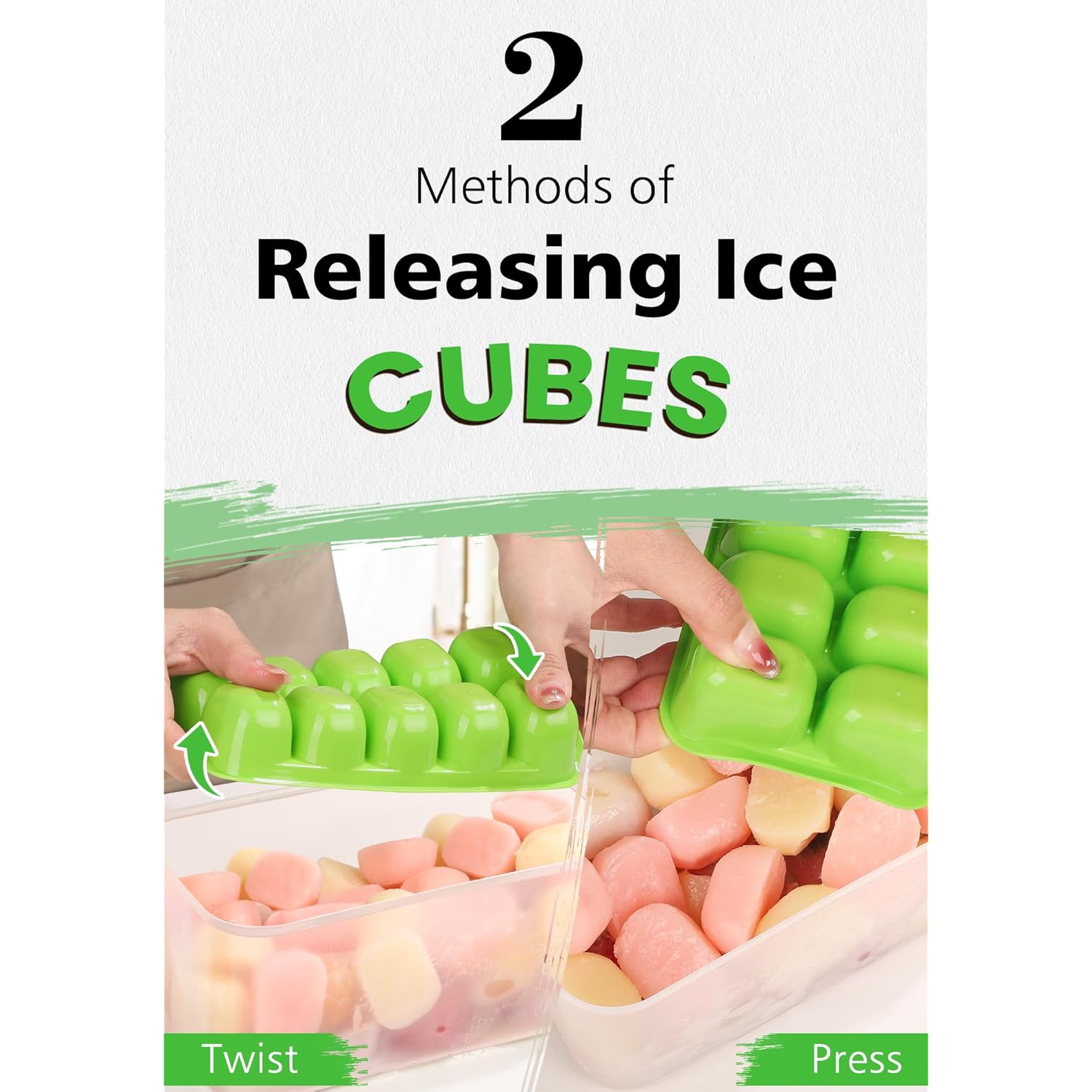 DOQAUS Ice Cube Tray with Lid and Bin - 4 Pack Ice Bucket Kits, Stackable Silicone Ice Trays for Freezer, Easy Pop Out, BPA Free for Cocktail, Coffee, Soup, Food, RV, Kitchen