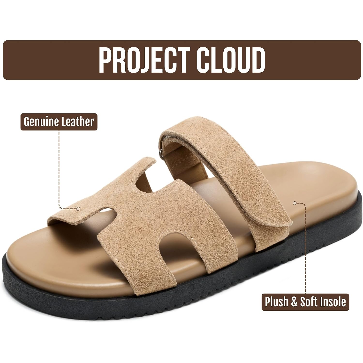 Project Cloud 100% Genuine Leather Sandals For Women Footwear - Stylish Womens Sandals With Plush & Soft Insole - Non-Slip And Water-Resistant Beach Sandals Slides For Women (Mayvy)