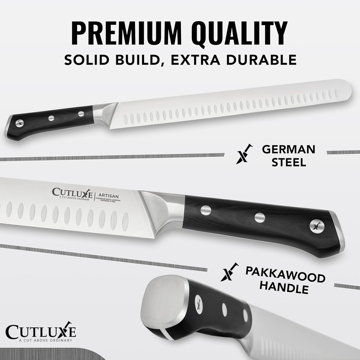 Cutluxe Brisket Knife – 12" Carving & Slicing Knife for Meat & BBQ – Razor Sharp German Steel, Sheath Included, Ergonomic Full Tang Handle Design, Grilling Gifts for Men – Artisan Series