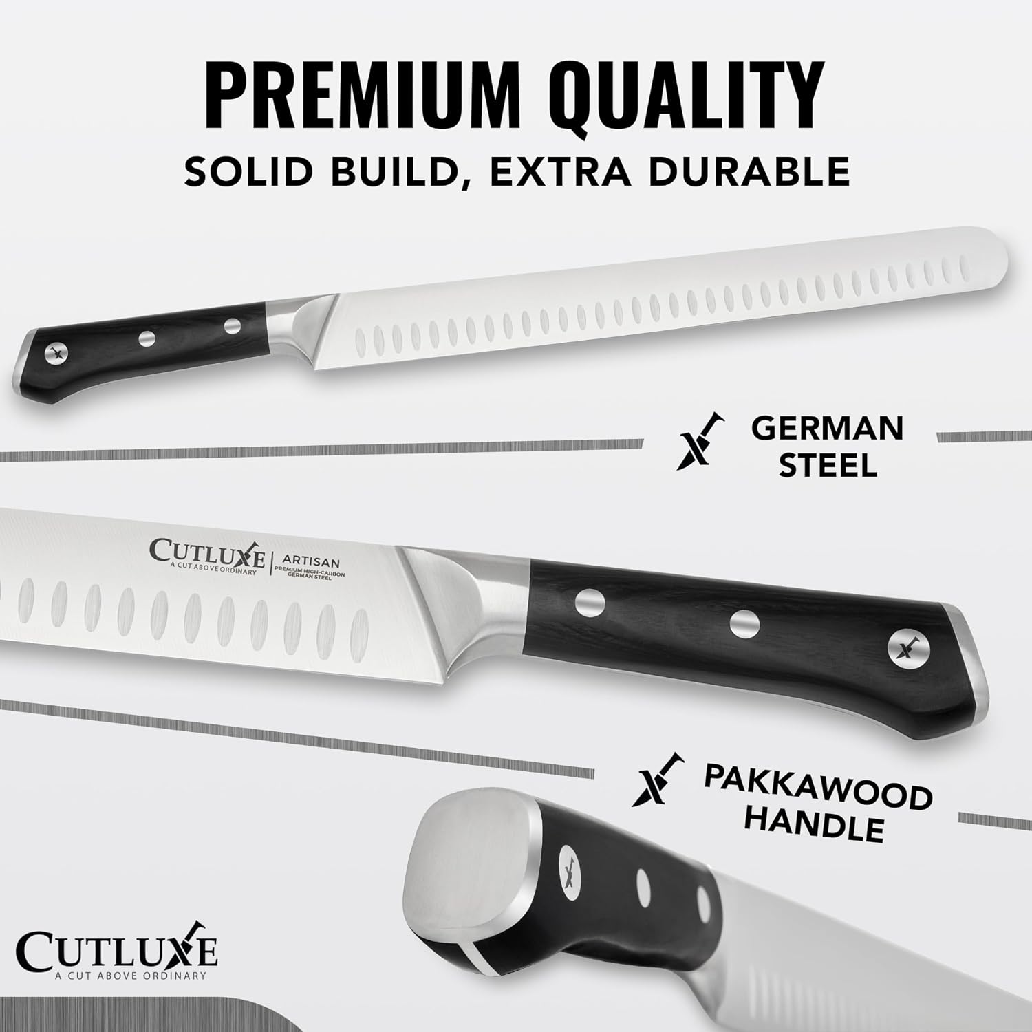 Cutluxe Brisket Knife – 12" Carving & Slicing Knife For Meat & Bbq – Razor Sharp German Steel, Sheath Included, Ergonomic Full Tang Handle Design, Grilling Gifts For Men – Artisan Series
