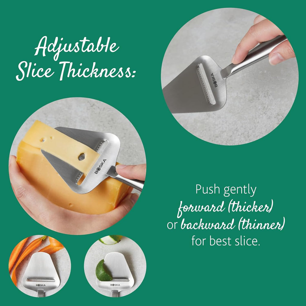 Boska Stainless Steel Cheese Slicer - Copenhagen For All Types Of Cheese - Multi-Functional Cheese Slicer - Handheld Slicer - Silver Non-Stick - Dishwasher Safe - For Kitchen Cooking
